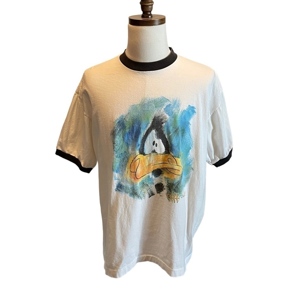 Vintage Warner Bros Daffy Duck shirt Ringer White 2XL Studio Store 1995 graphic